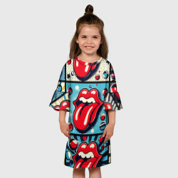 Платье клеш для девочки Rolling Stones logo - pop art, цвет: 3D-принт — фото 2