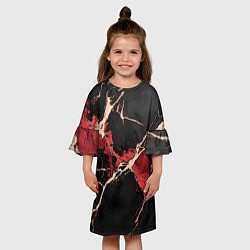 Платье клеш для девочки Красно-черная потертая текстура, цвет: 3D-принт — фото 2