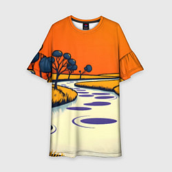 Платье клеш для девочки Арт с фантастическим пейзажем, цвет: 3D-принт