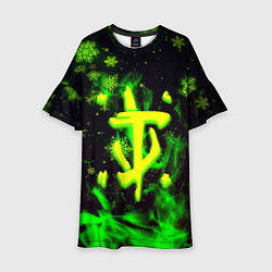 Платье клеш для девочки Doom кислотный снег в огне лого, цвет: 3D-принт