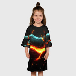 Платье клеш для девочки Лава в черной текстуре, цвет: 3D-принт — фото 2