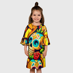 Платье клеш для девочки Colorfull skulls and bananas - pop art pattern, цвет: 3D-принт — фото 2
