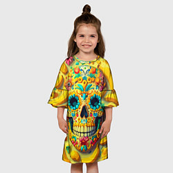 Платье клеш для девочки Красочный летний паттерн с черепом - нейроарт, цвет: 3D-принт — фото 2