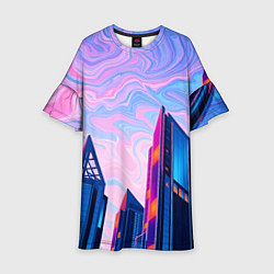 Платье клеш для девочки Абстракция с небоскребами, цвет: 3D-принт