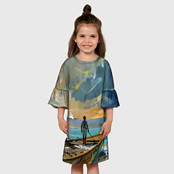 Платье клеш для девочки Мальчик и лодка, цвет: 3D-принт — фото 2