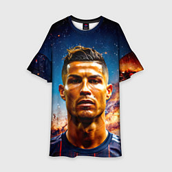 Платье клеш для девочки Криштиану Роналду в космосе, цвет: 3D-принт