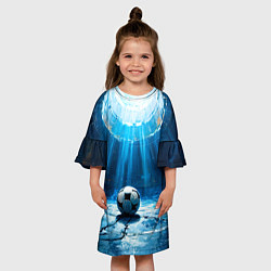 Платье клеш для девочки Футбольный мяч в синем, цвет: 3D-принт — фото 2