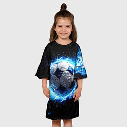 Платье клеш для девочки Футбольный мяч в синем пламени, цвет: 3D-принт — фото 2
