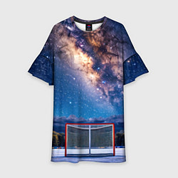 Платье клеш для девочки Хоккейные ворота в ночи, цвет: 3D-принт