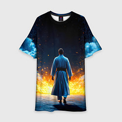 Платье клеш для девочки Айкидоист в огне и синий дым, цвет: 3D-принт