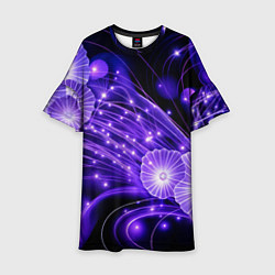 Платье клеш для девочки Силуэты цветов на темном фоне - фиолетовое свечени, цвет: 3D-принт