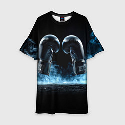 Платье клеш для девочки Черные бойцовские перчатки в дыму, цвет: 3D-принт