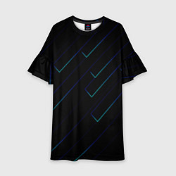 Платье клеш для девочки Color blue black, цвет: 3D-принт