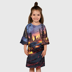 Платье клеш для девочки BMW огненная дорога, цвет: 3D-принт — фото 2