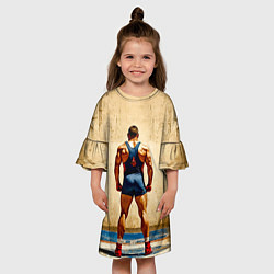 Платье клеш для девочки Греко-римский борец на бежевом, цвет: 3D-принт — фото 2