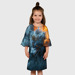 Платье клеш для девочки Волк в короне в огне, цвет: 3D-принт — фото 2