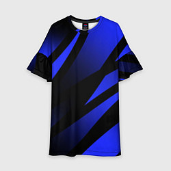 Платье клеш для девочки Чёрный с синий абстрактные полосы, цвет: 3D-принт