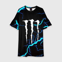 Платье клеш для девочки Monster energy неоновые молнии, цвет: 3D-принт