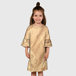 Платье клеш для девочки Бежевая текстура каменная мрамор, цвет: 3D-принт — фото 2