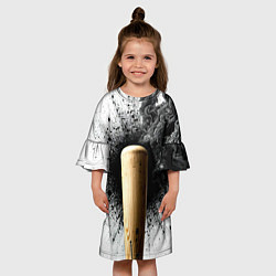 Платье клеш для девочки Бейсбольная бита черный дым, цвет: 3D-принт — фото 2