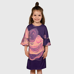 Платье клеш для девочки Бежевые волны текстура, цвет: 3D-принт — фото 2