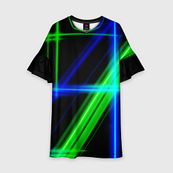 Платье клеш для девочки Color blue black green, цвет: 3D-принт
