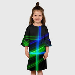 Платье клеш для девочки Color blue black green, цвет: 3D-принт — фото 2