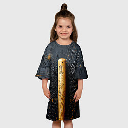 Платье клеш для девочки Бейсбольная бита на черном, цвет: 3D-принт — фото 2