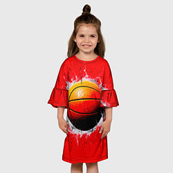 Платье клеш для девочки Ватерполистский мяч на красном, цвет: 3D-принт — фото 2