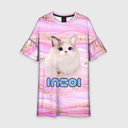 Платье клеш для девочки Inzoi розовый фон с золотинками, цвет: 3D-принт