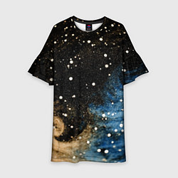 Платье клеш для девочки Черно-синий фон текстура, цвет: 3D-принт