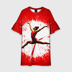 Платье клеш для девочки Воздушная гимнастка на красном, цвет: 3D-принт