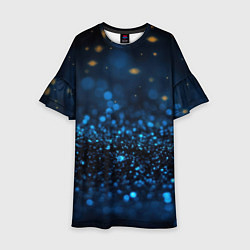 Платье клеш для девочки Боке блестяшки на черном, цвет: 3D-принт