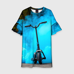 Платье клеш для девочки Самокат в синем дыму, цвет: 3D-принт