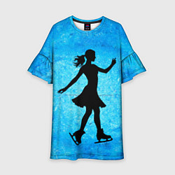 Платье клеш для девочки Фигуристка на синем, цвет: 3D-принт