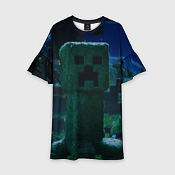 Платье клеш для девочки Minecraft creeper night, цвет: 3D-принт