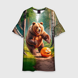 Платье клеш для девочки Колобок и медведь, цвет: 3D-принт