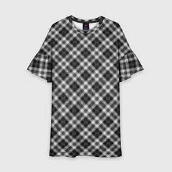 Платье клеш для девочки Косая черно белая клетка, цвет: 3D-принт