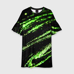 Платье клеш для девочки Зеленые блестки на черном, цвет: 3D-принт