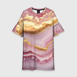 Платье клеш для девочки Золотая объемная текстура на розовом, цвет: 3D-принт