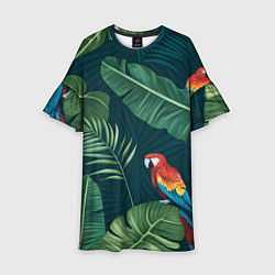 Платье клеш для девочки Тропики и попугаи, цвет: 3D-принт