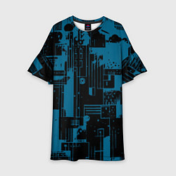 Платье клеш для девочки Чёрно-синий абстракция геомтеричный, цвет: 3D-принт