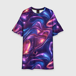 Платье клеш для девочки Абстрактные волны и завитки - сине-фиолетовый патт, цвет: 3D-принт