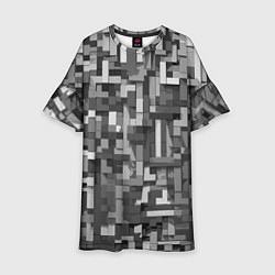 Платье клеш для девочки Серый геометричные полоски, цвет: 3D-принт