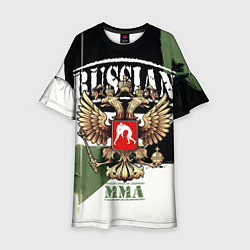 Платье клеш для девочки Русский ММА на фоне герба России, цвет: 3D-принт