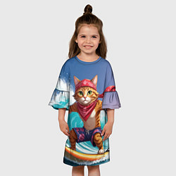 Платье клеш для девочки Кот на волне, цвет: 3D-принт — фото 2