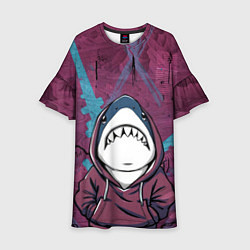 Платье клеш для девочки Акула в капюшоне, цвет: 3D-принт