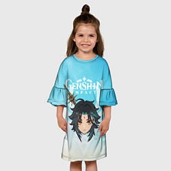 Платье клеш для девочки Genshin Impact - персонаж Сяо, цвет: 3D-принт — фото 2