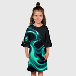 Платье клеш для девочки Color turquoise black, цвет: 3D-принт — фото 2