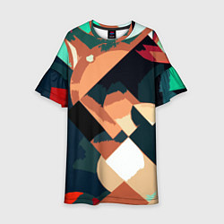 Платье клеш для девочки Сине-бежевый абстракция, цвет: 3D-принт